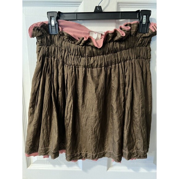 Denis Gagnon Skirt Womens S Silk Brown Layered Metallic Ruched Tie Waist Lined - Picture 6 of 9